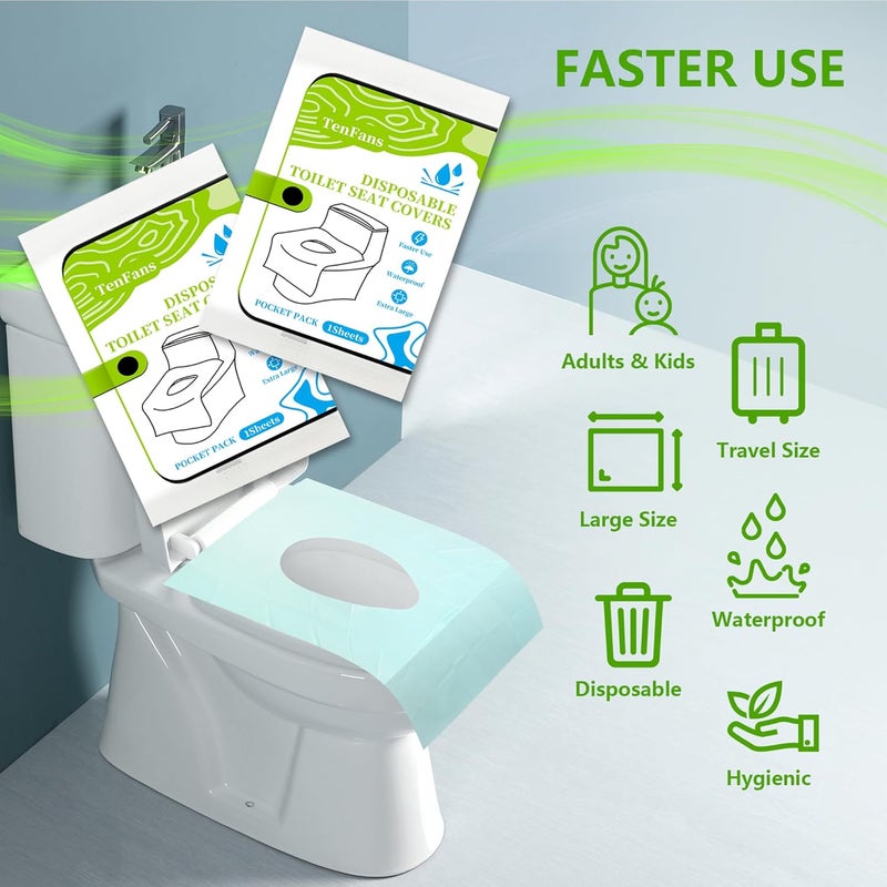 TenFans Toilet Seat Covers Disposable - 20 Count Individually Travel Pack - Sticker Free Faster Use - Waterproof XL Covers for Adults and Kids - Travel Accessories Public Restrooms, Camping, Airplane - Image 2